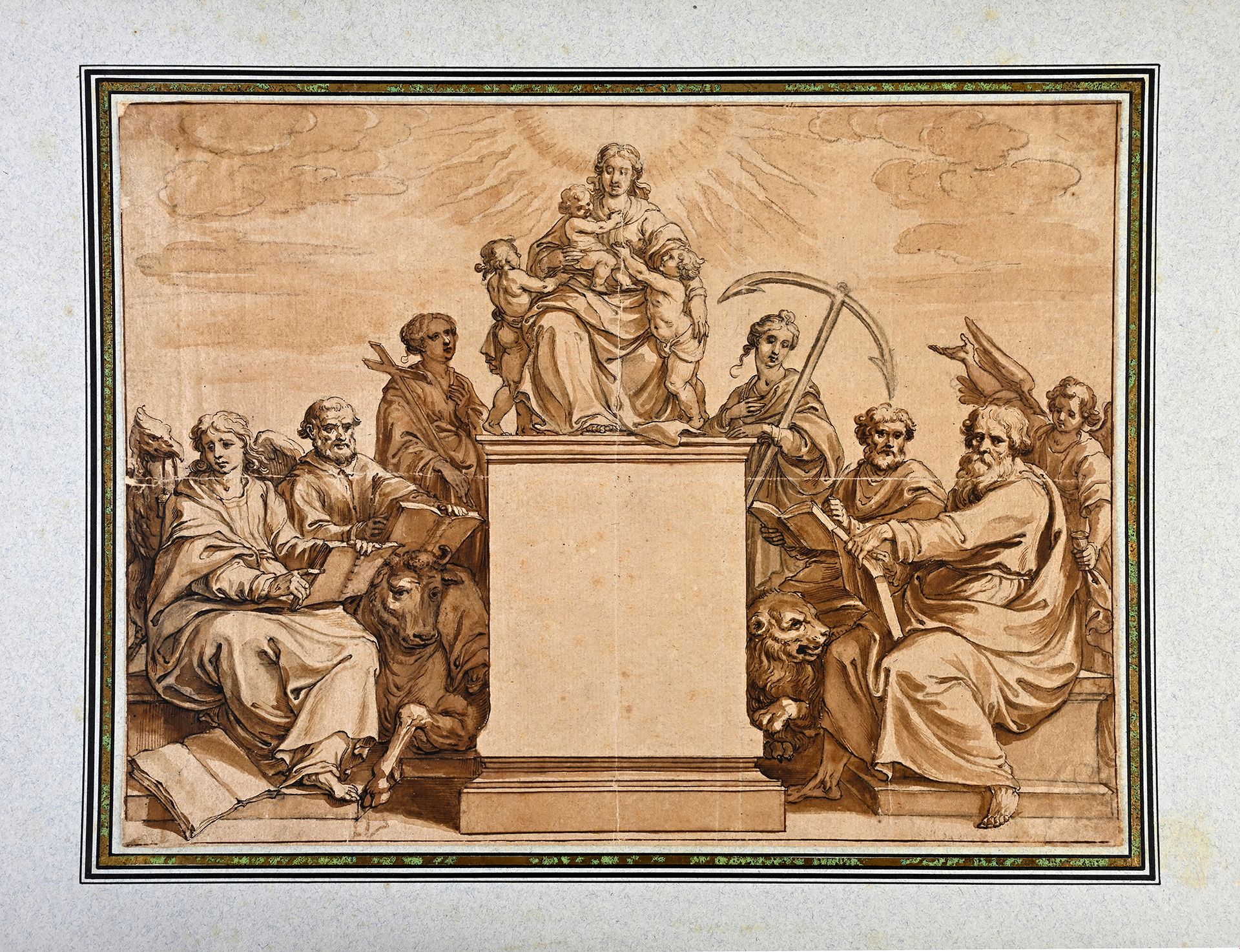 Ecole flamande du XVIIème siècle A Virgin and Child framed by the evangelists : &hellip;