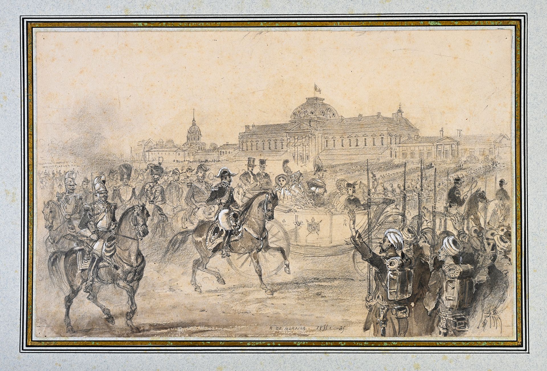 René de MORAINE (Paris 1816 - 1864) Parata militare, tenuta da Napoleone III, in&hellip;