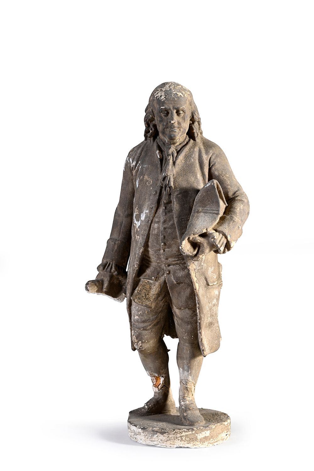 François Marie SUZANNE (1750-1813) d'après 戴三角帽的本杰明-富兰克林
石膏雕塑（事故和缺失部分）。
H.42厘米
苏&hellip;
