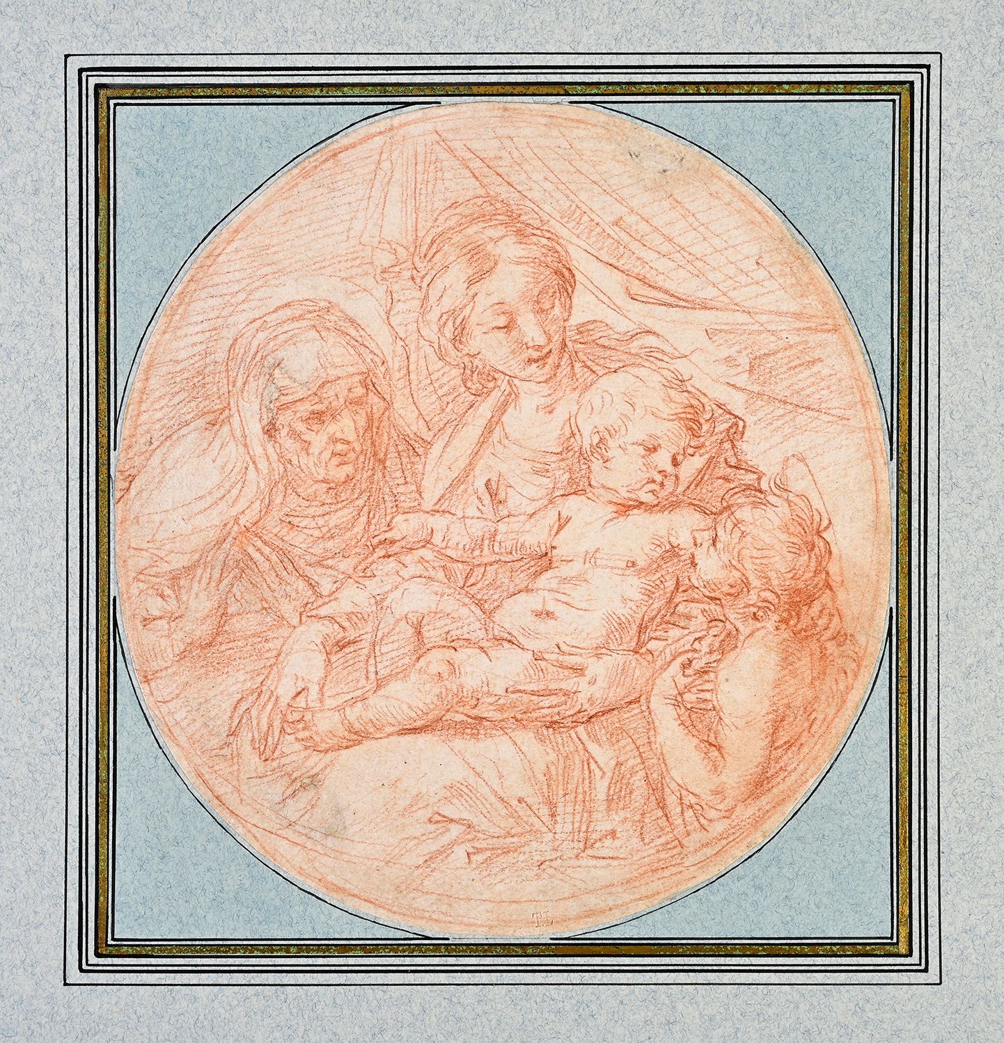 Simone CANTARINI (Pesaro 1612 - Verone 1648) 圣母子与施洗者圣约翰和圣安妮
圣洁的 17.8 x 16.5 椭圆形
&hellip;