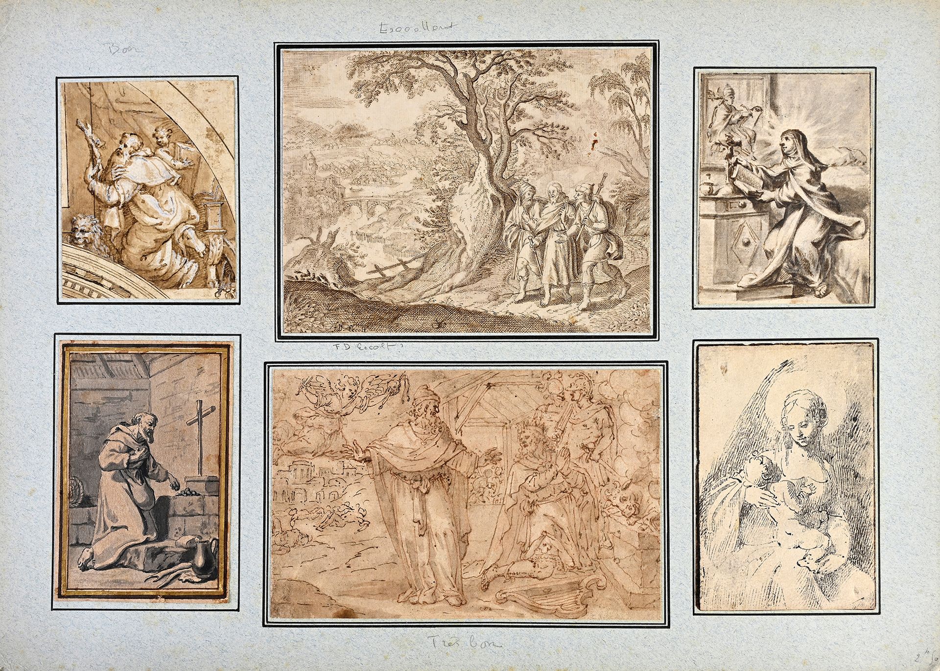 Entourage de Martin de VOS 塞缪尔和大卫
钢笔和棕色墨水，棕色水洗
10 x 15.8 cm
附有五幅画，其中一幅左下角有 "F.D.&hellip;