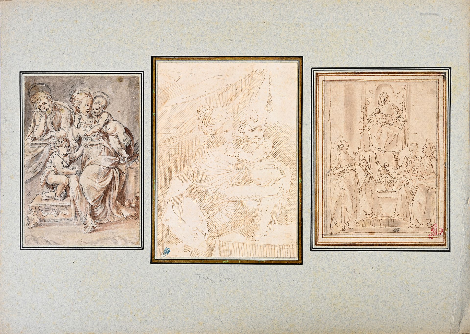 Null 三幅画的蒙太奇 1 - 归属于多米尼克-贝卡福米（Montaperti 1486 - Siena 1551）。
神圣的对话
钢笔和棕色墨水，棕色水洗 &hellip;