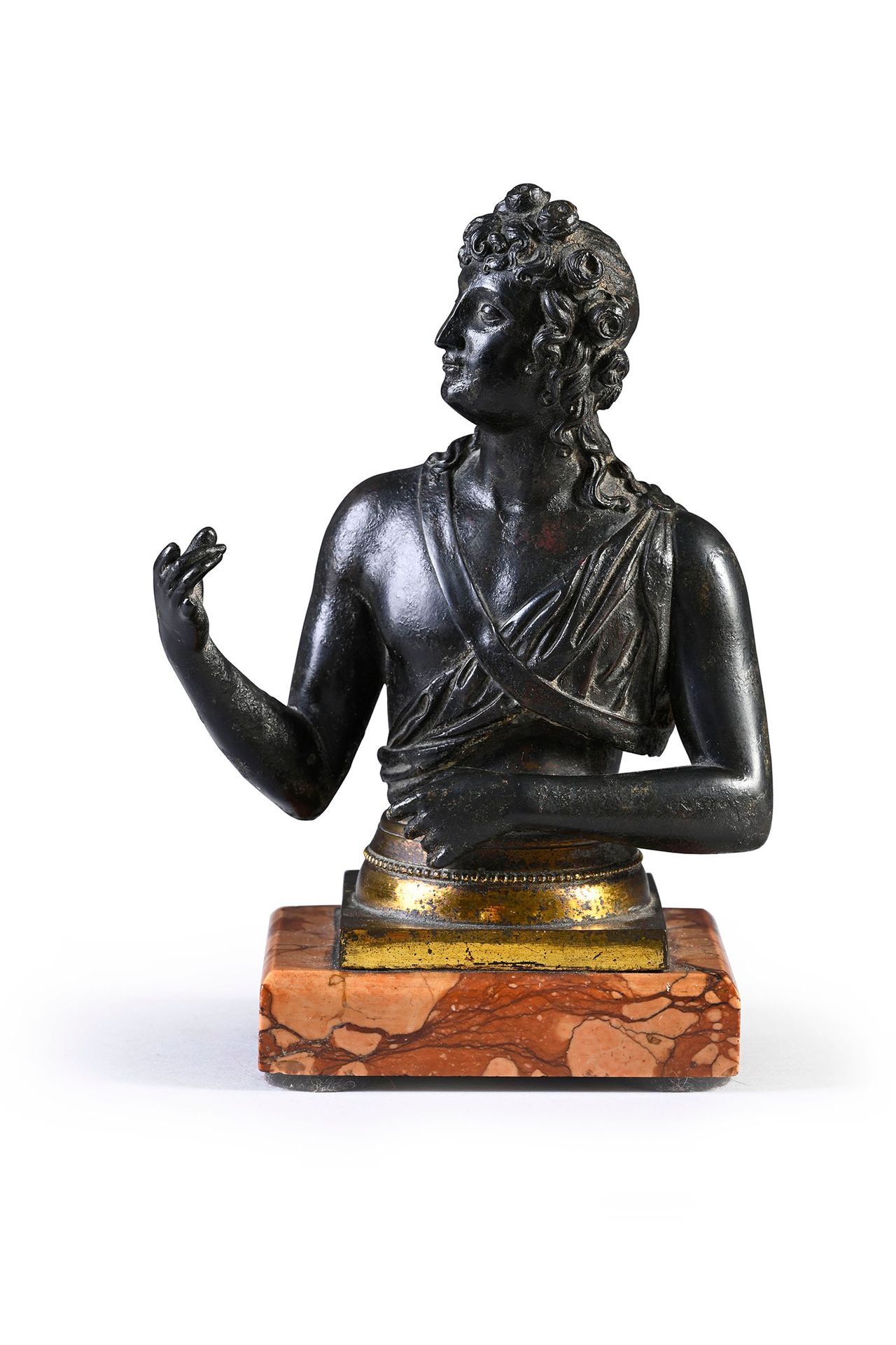Null Buste d'Eros en bronze à patine noire ; chevelure ornée d'une couronne de r&hellip;