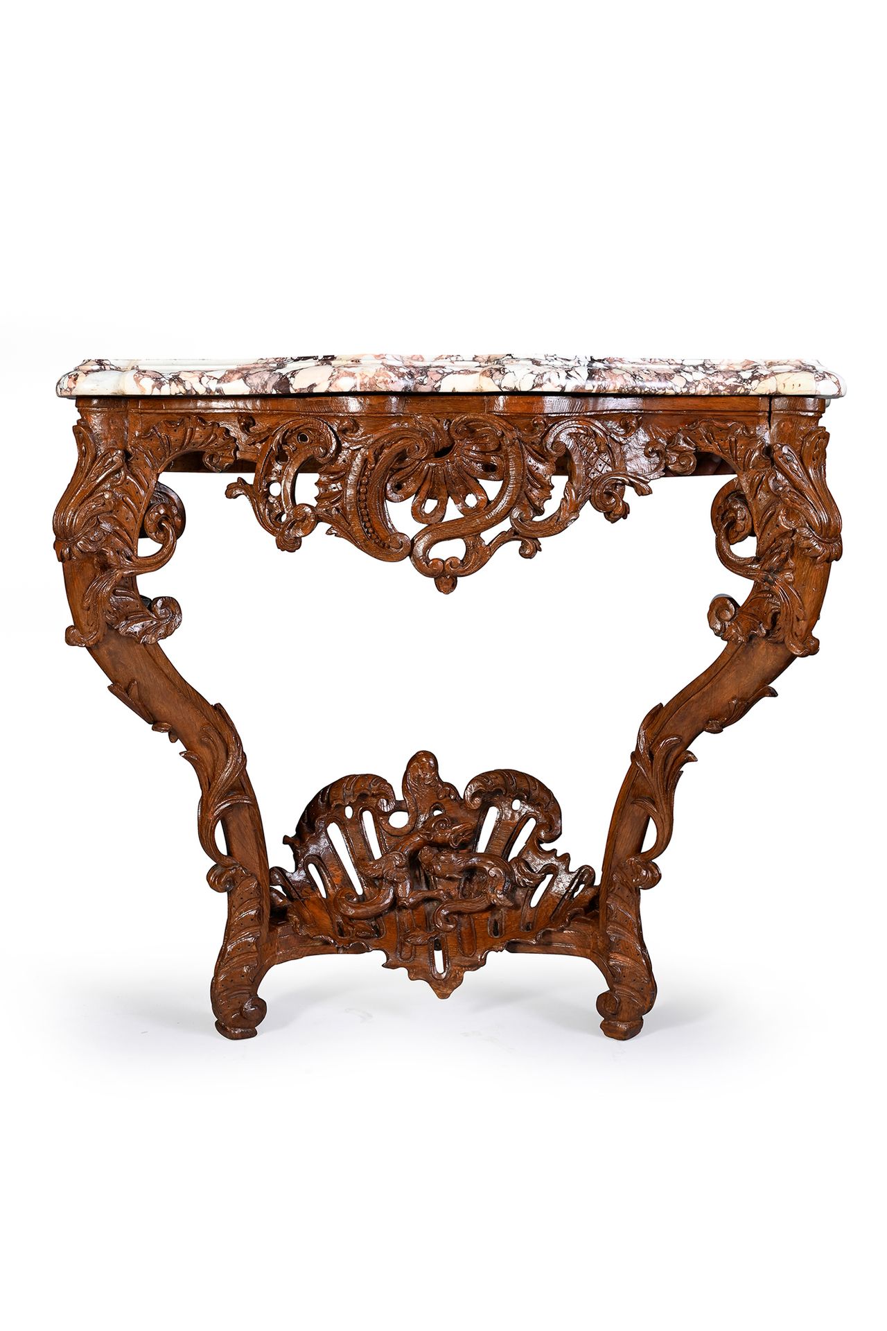 Null Carved and openwork oak wall console, the crossbow belt decorated with larg&hellip;