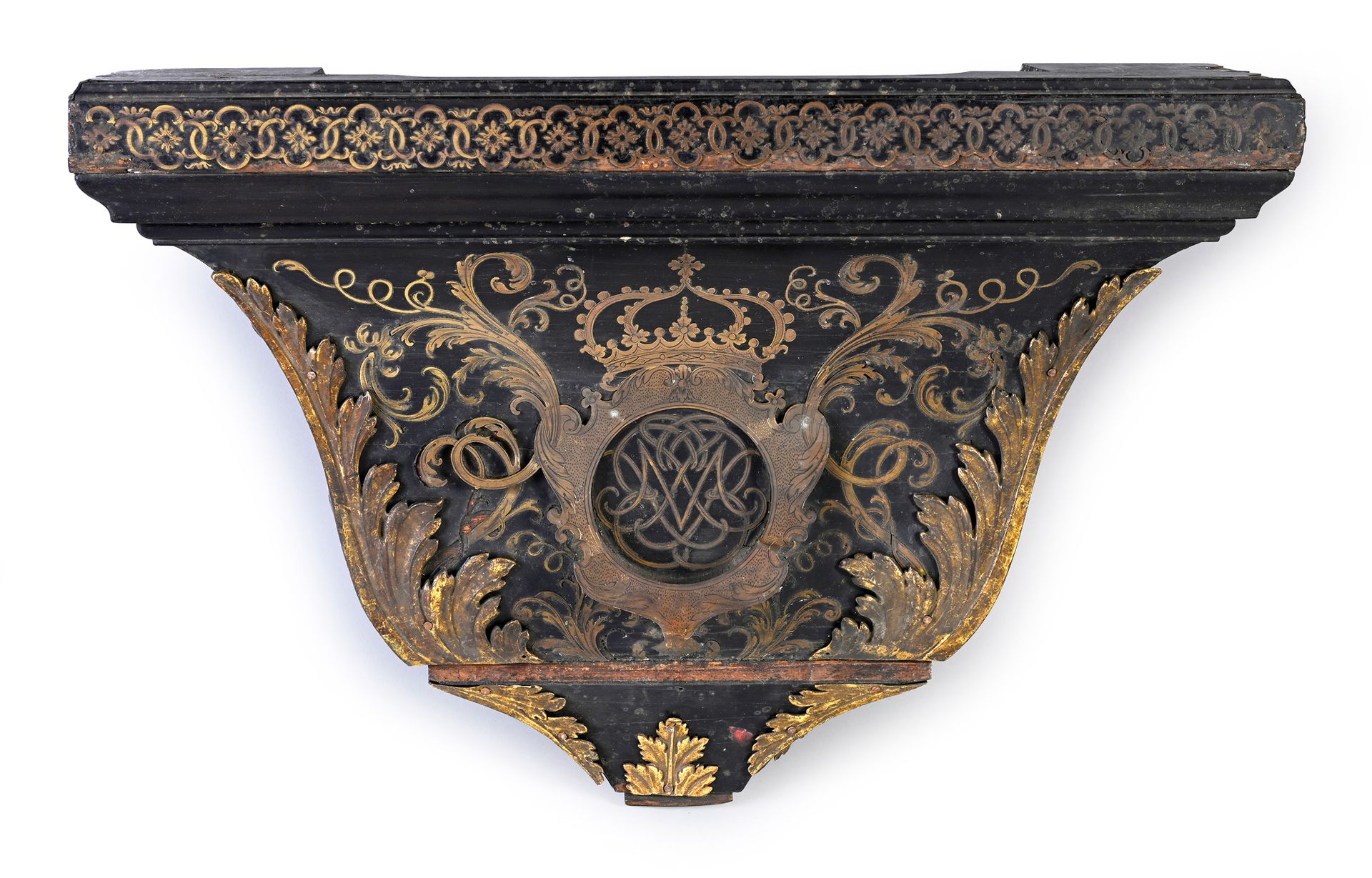 Null An ebony and ebony veneer wall console with gilt brass inlaid decoration of&hellip;
