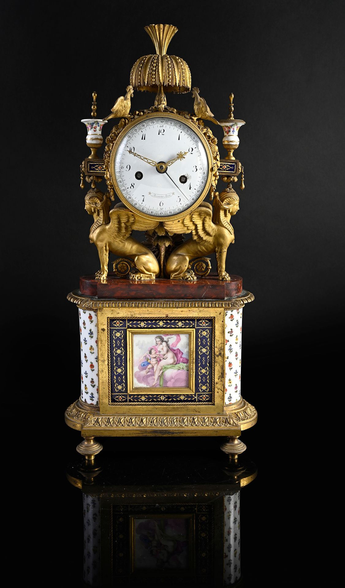 Null Clock with sphynges in chased and gilded bronze, porcelain of Paris, enamel&hellip;
