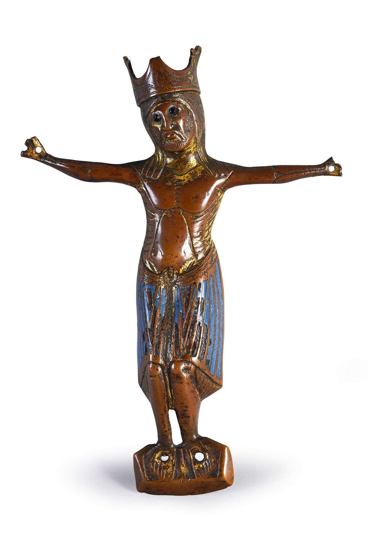 Null Champlevé enamel applique Christ with gilding remnant, blue enamel, glass e&hellip;