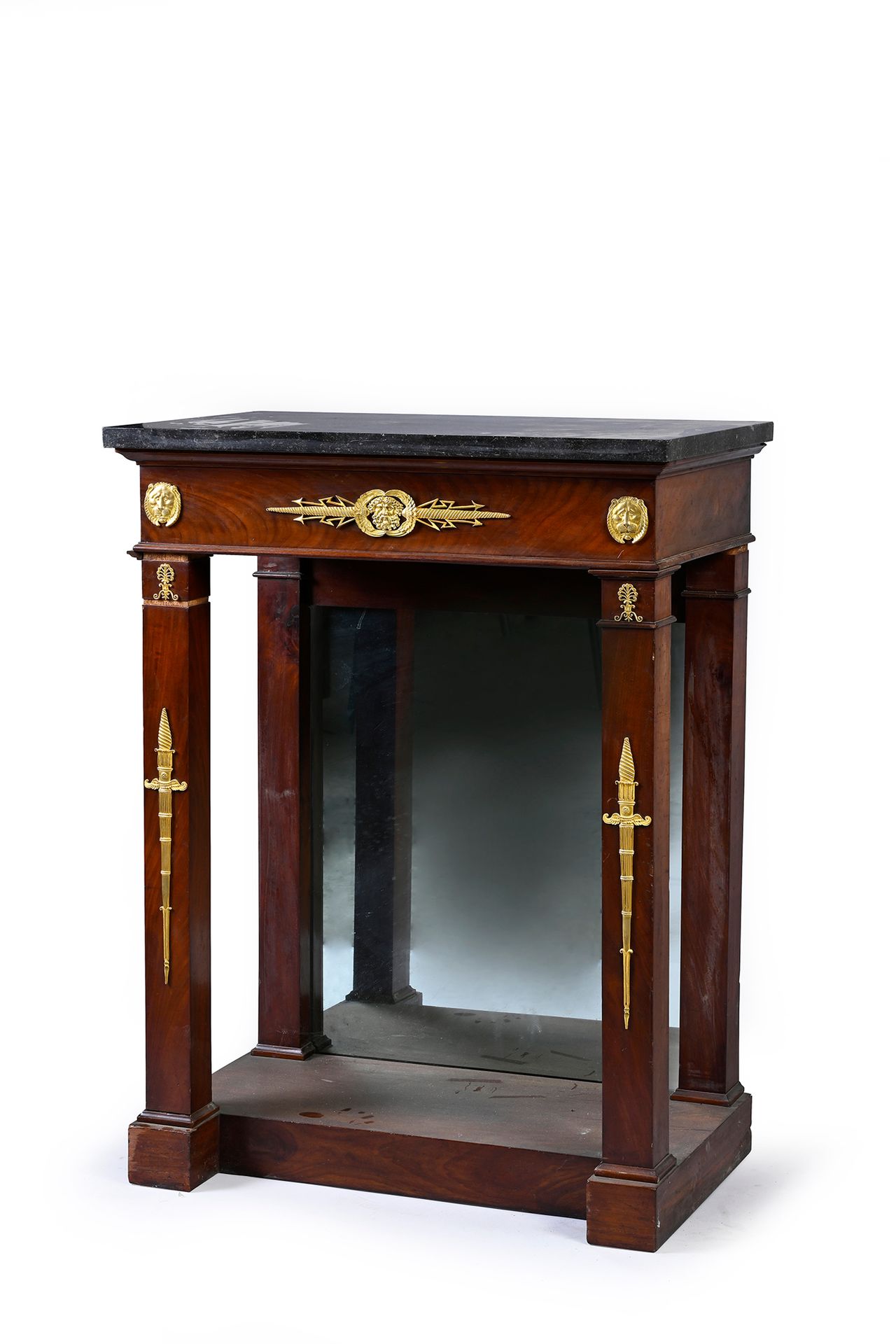 Null Mahogany and mahogany veneer console table, resting on a plinth base, the u&hellip;