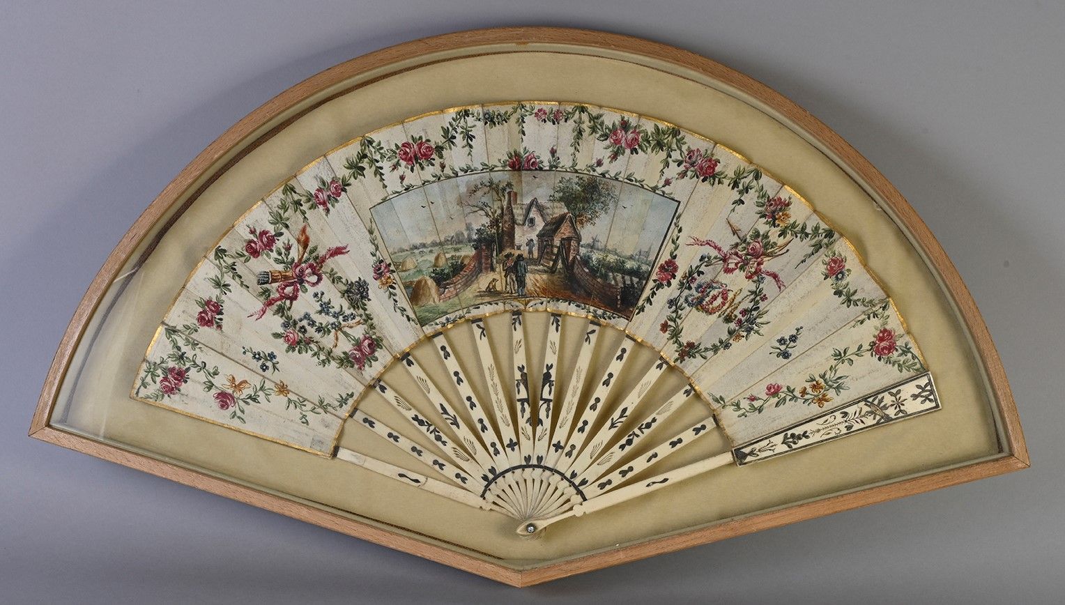 Null Dutch landscape, circa 1780 
Folded fan, wedding, the cream skin sheet pain&hellip;