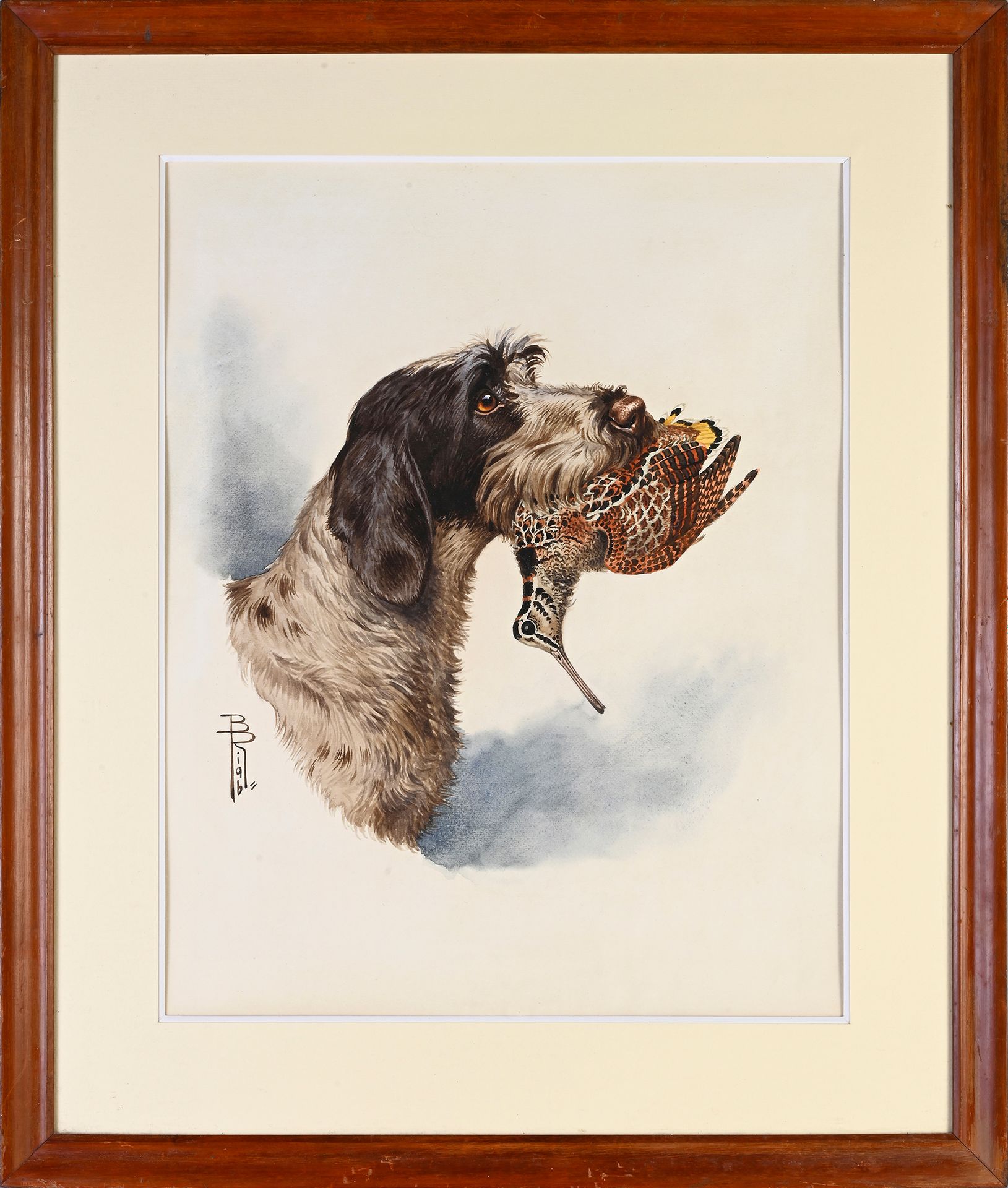 Boris Riabouchinsky dit RIAB (1898-1975) 狮鹫和木鸡
水彩水粉画，左下角签名
45 x 35