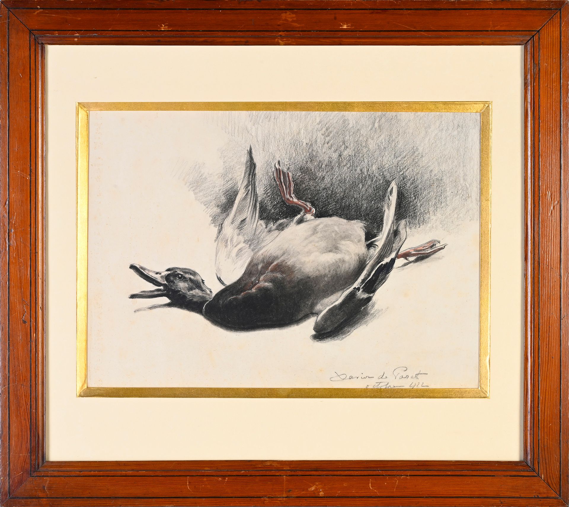 Xavier de Poret (1894-1975) 鸭子
铅笔画，用颜色加深
右下方有签名和日期：1922年10月
 24,5 x 35 cm