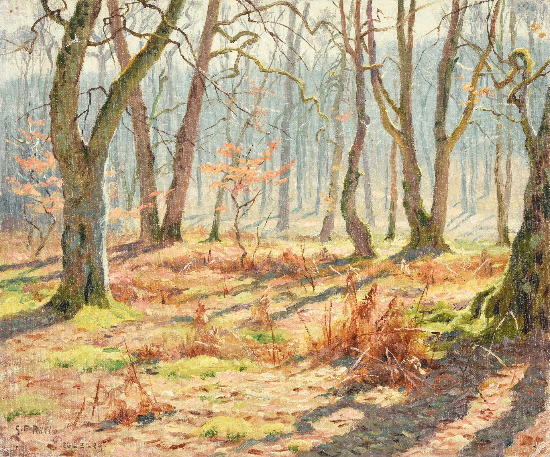 Georges Frédéric ROTIG (1873 - 1961) 枫丹白露的森林景观。
两幅表现枫丹白露森林景色的布面油画，左下角有签名，一幅的日期是2&hellip;