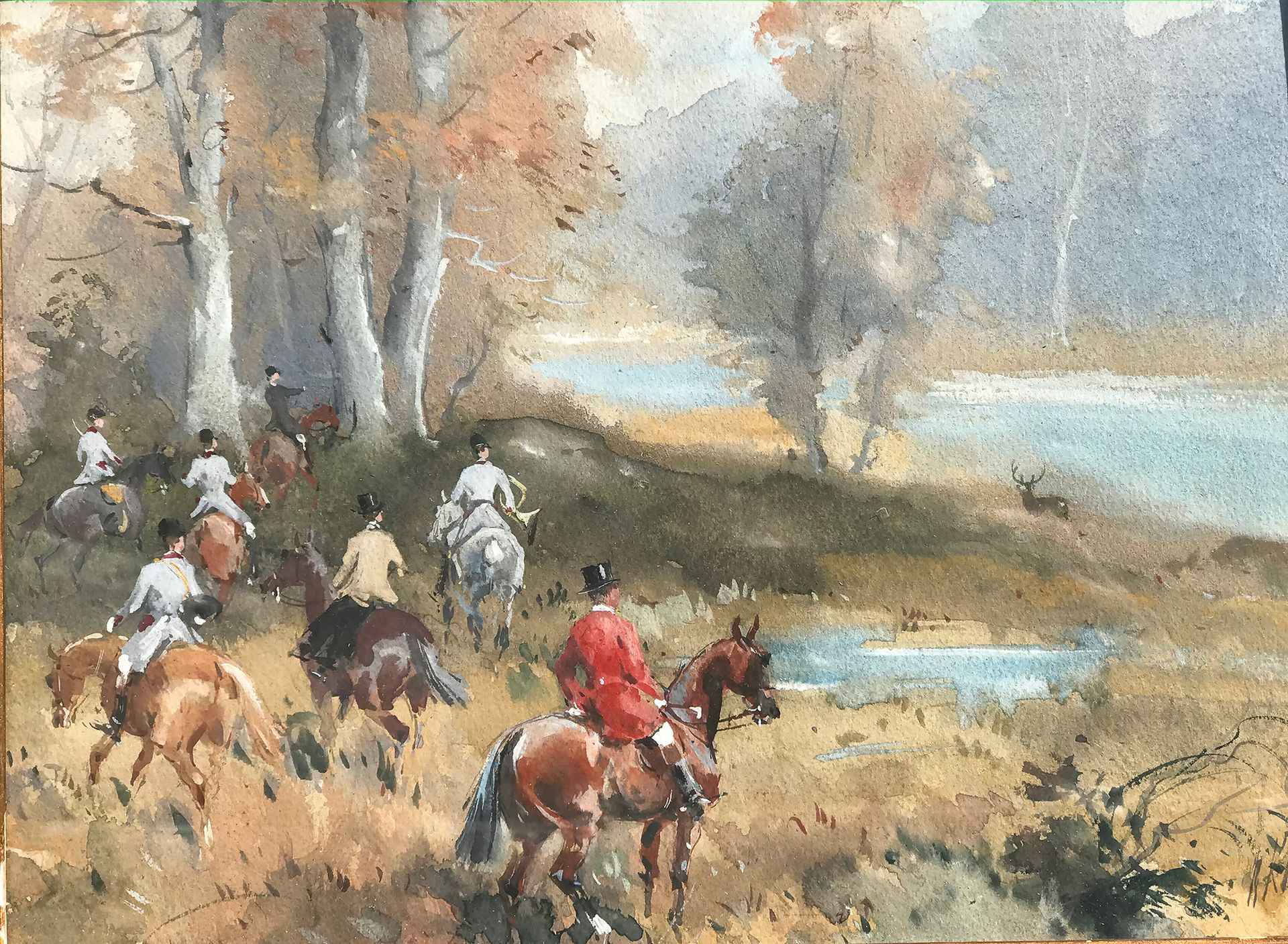 Karl Reille (1886-1975) 穆拉特王子的尚布利集会的狩猎场景。
水彩水粉画，右下方有签名
20 x 27