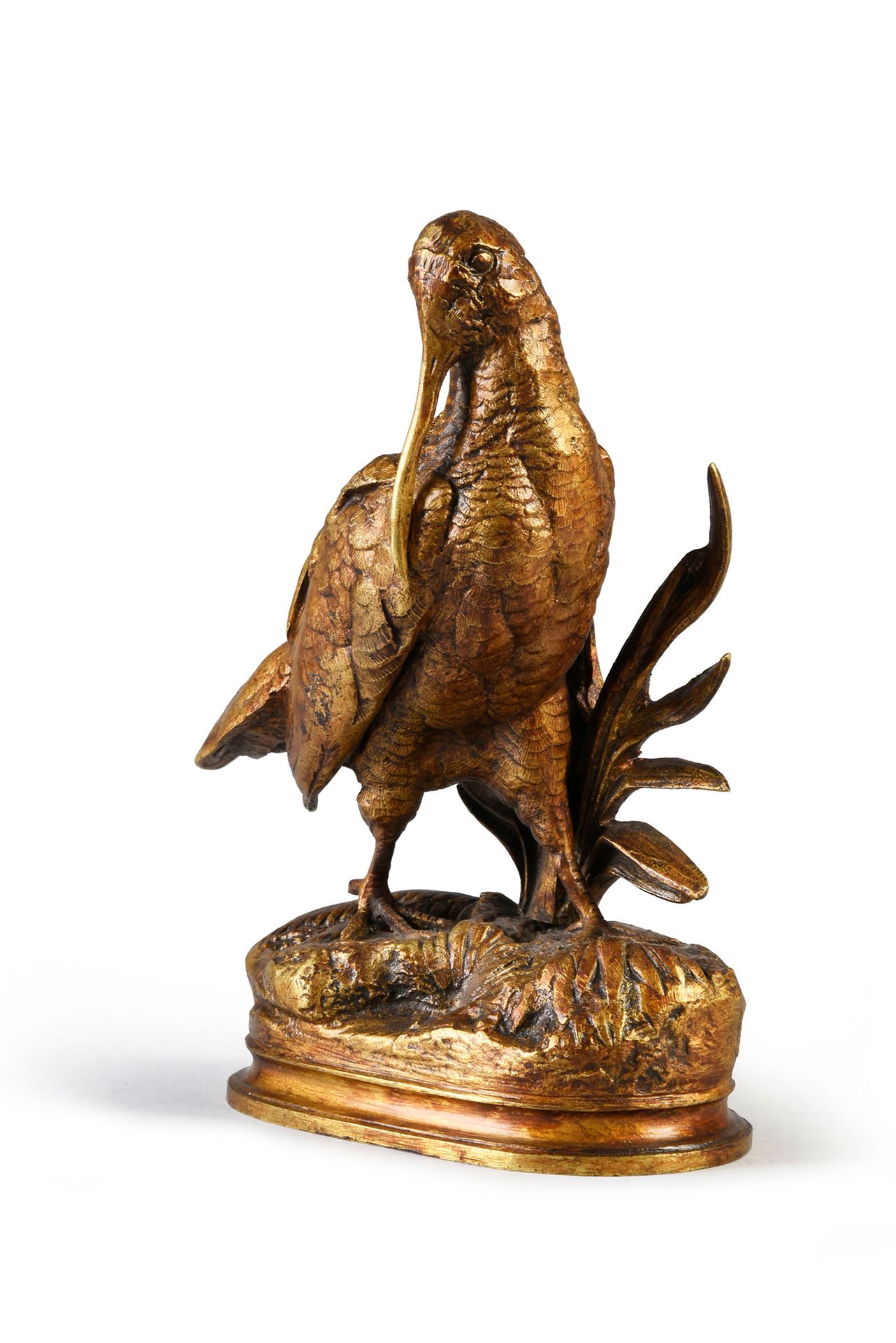 Alfred DUBUCAND (1828 - 1894) Waldschnepfe, die zuhört.
Bronze mit goldener Pati&hellip;