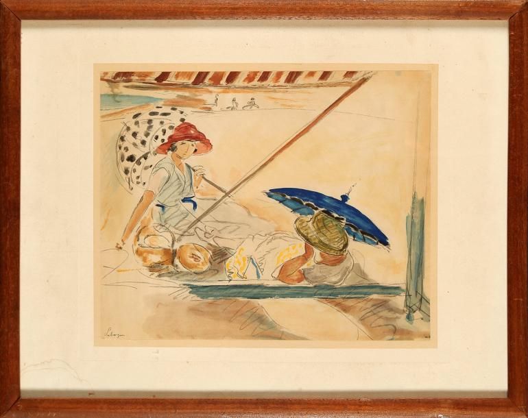 Henri LEBASQUE (1865-1937) Jeunes femmes au parasol Gravure en couleurs. 27 x 33&hellip;