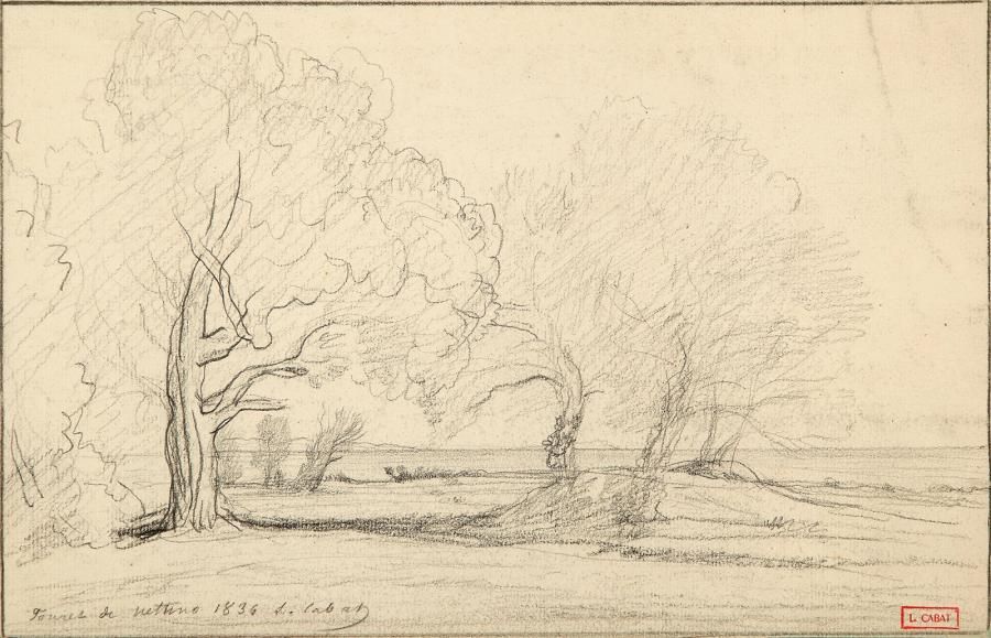 Louis CABAT (1812-1893) Paysages aux arbres Lot de 5 dessins grand format