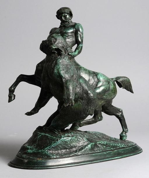 Emmanuel FREMIET (1824-1910) Le Centaure Térée emportant un ours. Bronze à patin&hellip;