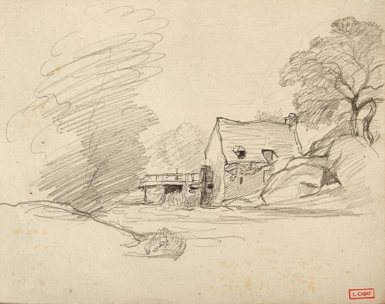 Louis Cabat (1812-1893) Moulin à eau. On y joint deux autres dessins. Lot de 3 d&hellip;