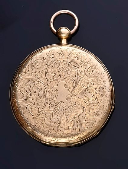 Null Savonnette-type pocket watch in 18k (750th) gold, the case engraved with fo&hellip;