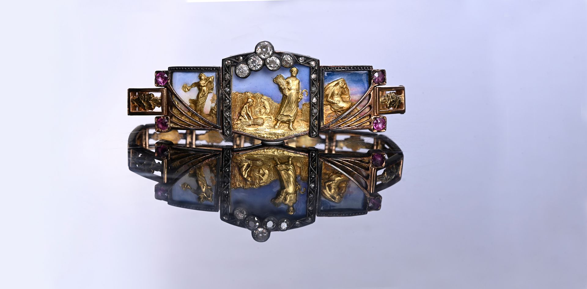 Null Bracelet articulé en deux tons d'or 18k (750e), au centre trois plaques à d&hellip;