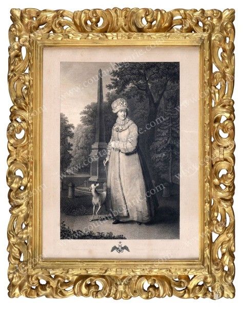 École RUSSE du XIXe siècle Portrait de l'impératrice Catherine II posant avec sa&hellip;