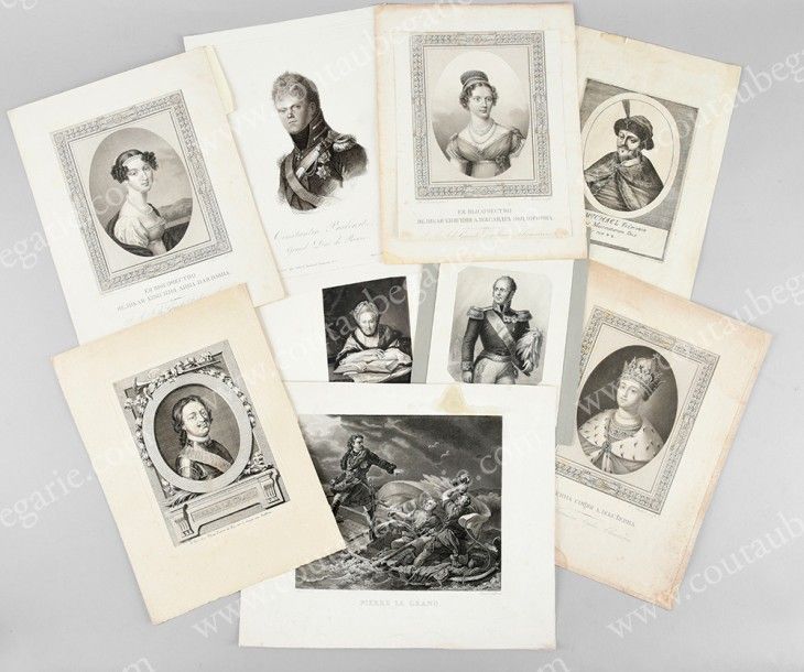 École RUSSE du XIXe siècle 
Ensemble de sept gravures représentant les portraits&hellip;
