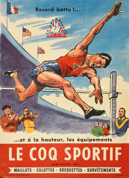 Null Affichette «Le Coq Sportif» figurant le saut en hauteur. Llustration de Pau&hellip;