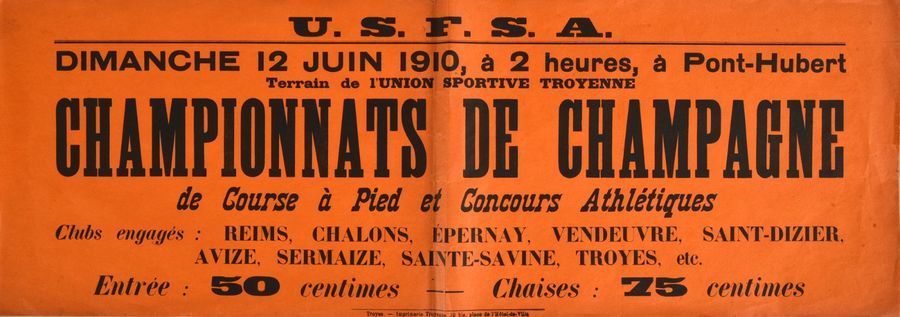 Null Affichette des Championnats de Champagne 1910. Course à pied et Concours At&hellip;