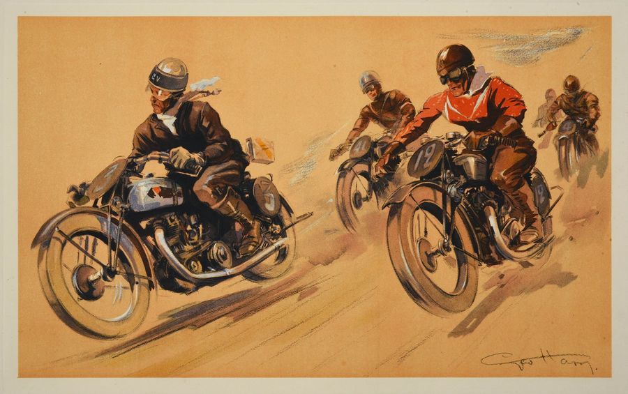Null Lithographie «Course de Motos» par Geo Ham (1900-1972). Dim. 47 x 68 cm (ma&hellip;