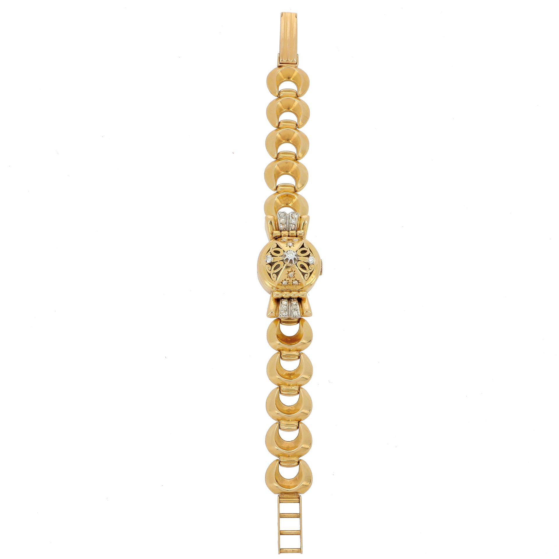 Null BONNET WATCH BRACELET

in yellow gold, the dial signed Elita under a diamon&hellip;