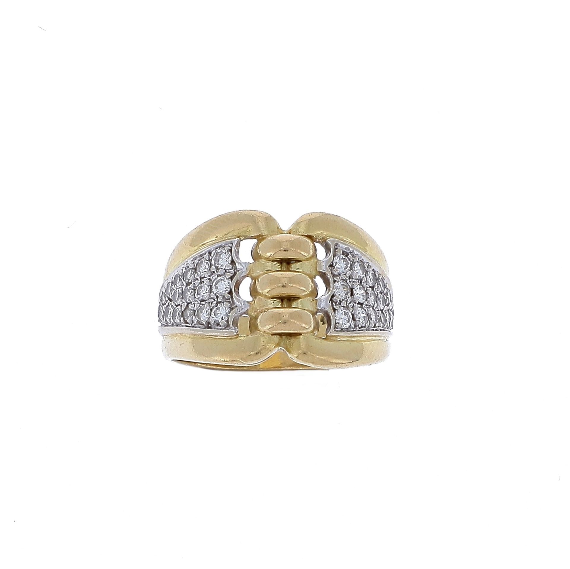 Null RING 

in yellow gold, paved with diamonds on white gold. 

An 18k gold and&hellip;