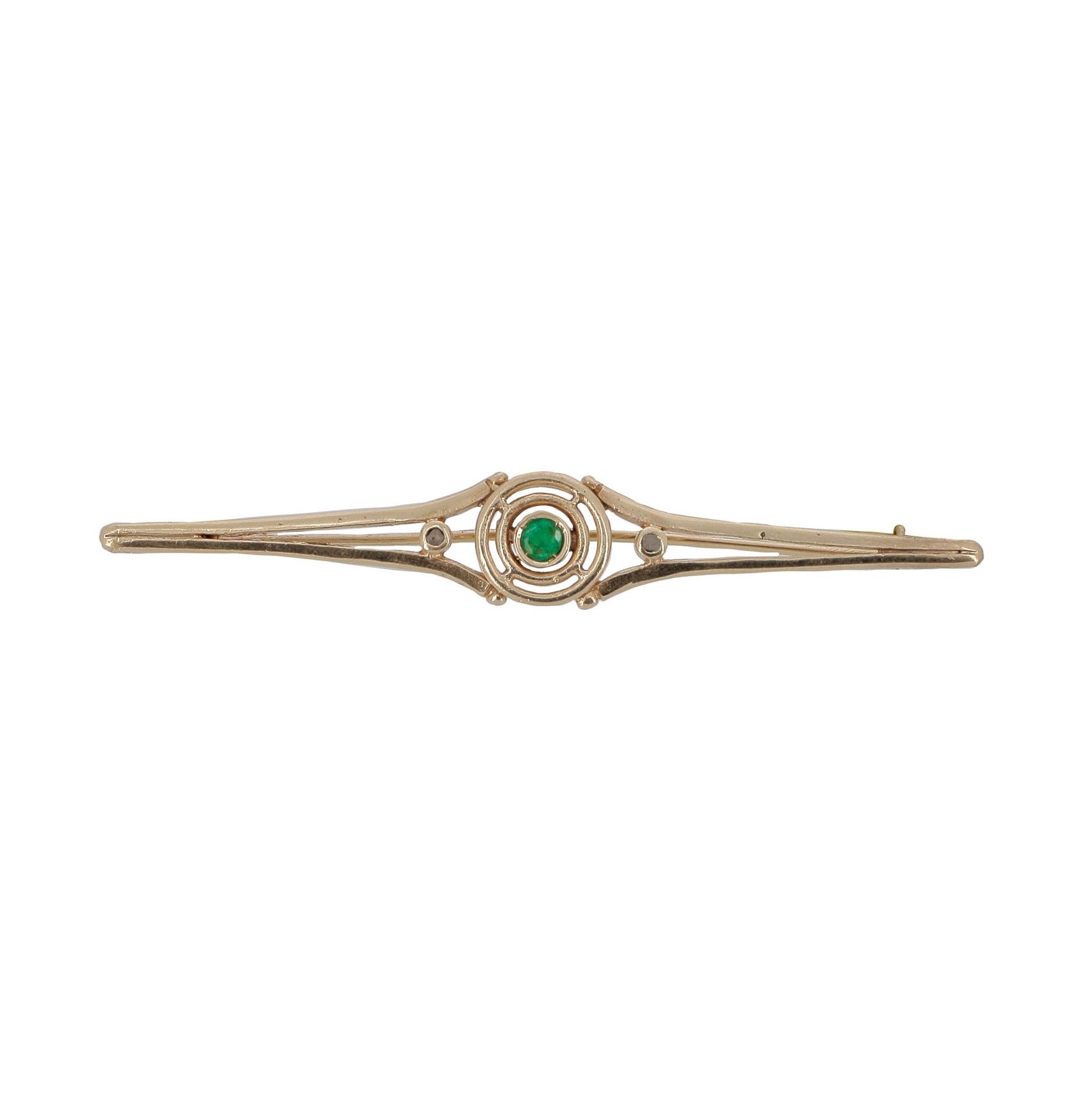 Null TIE PIN

yellow gold, centered on a rosette set with an emerald between two&hellip;