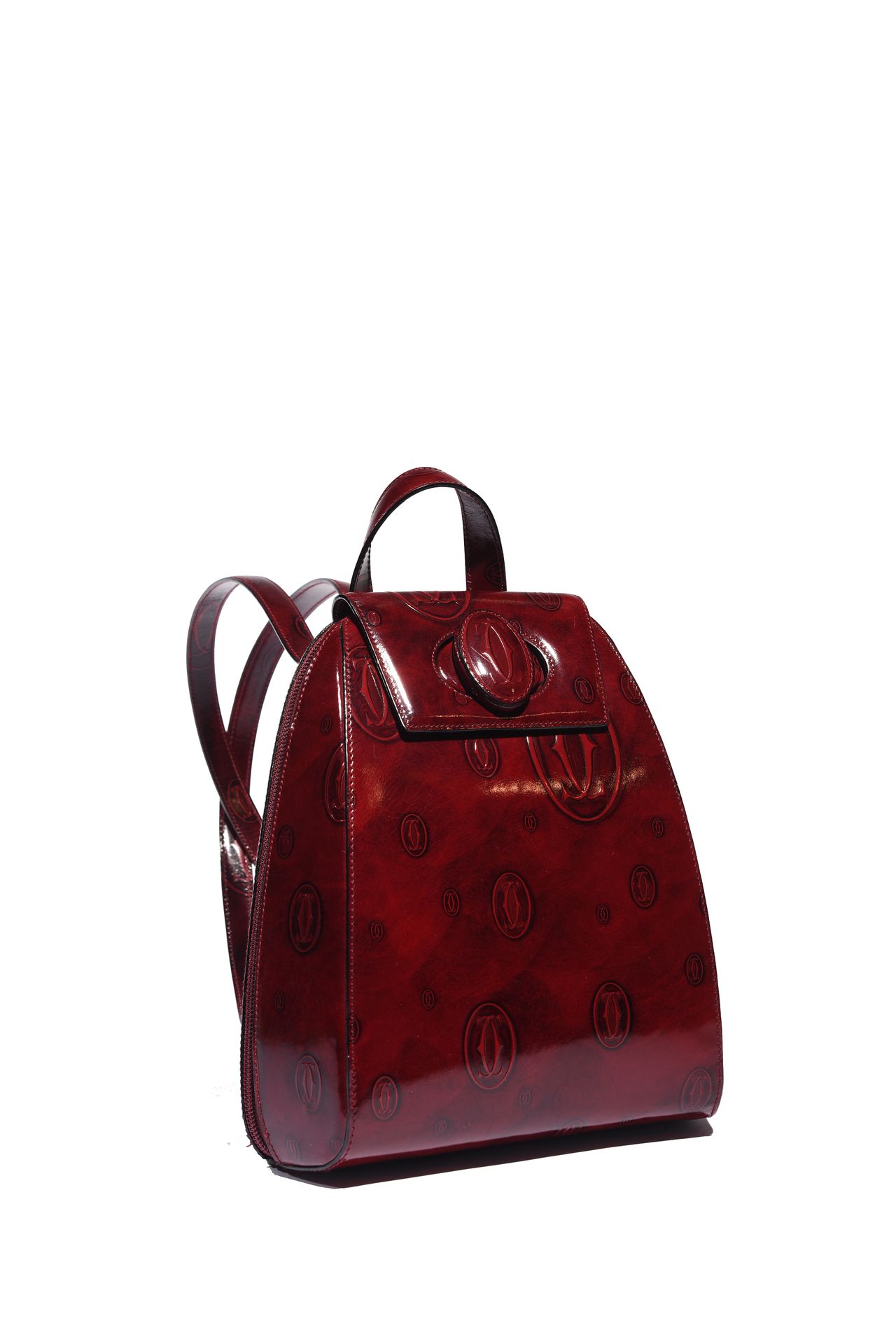 Null CARTIER

21 cm backpack in burgundy patent leather with logo, zipper and fl&hellip;