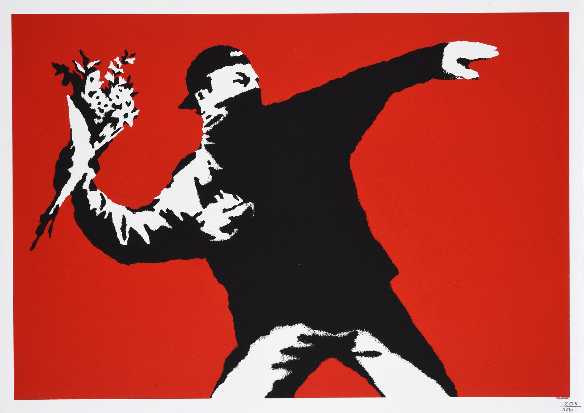 Null BANKSY (Nato nel 1974)

L'amore è nell'aria, 2003

Serigrafia a colori

Edi&hellip;