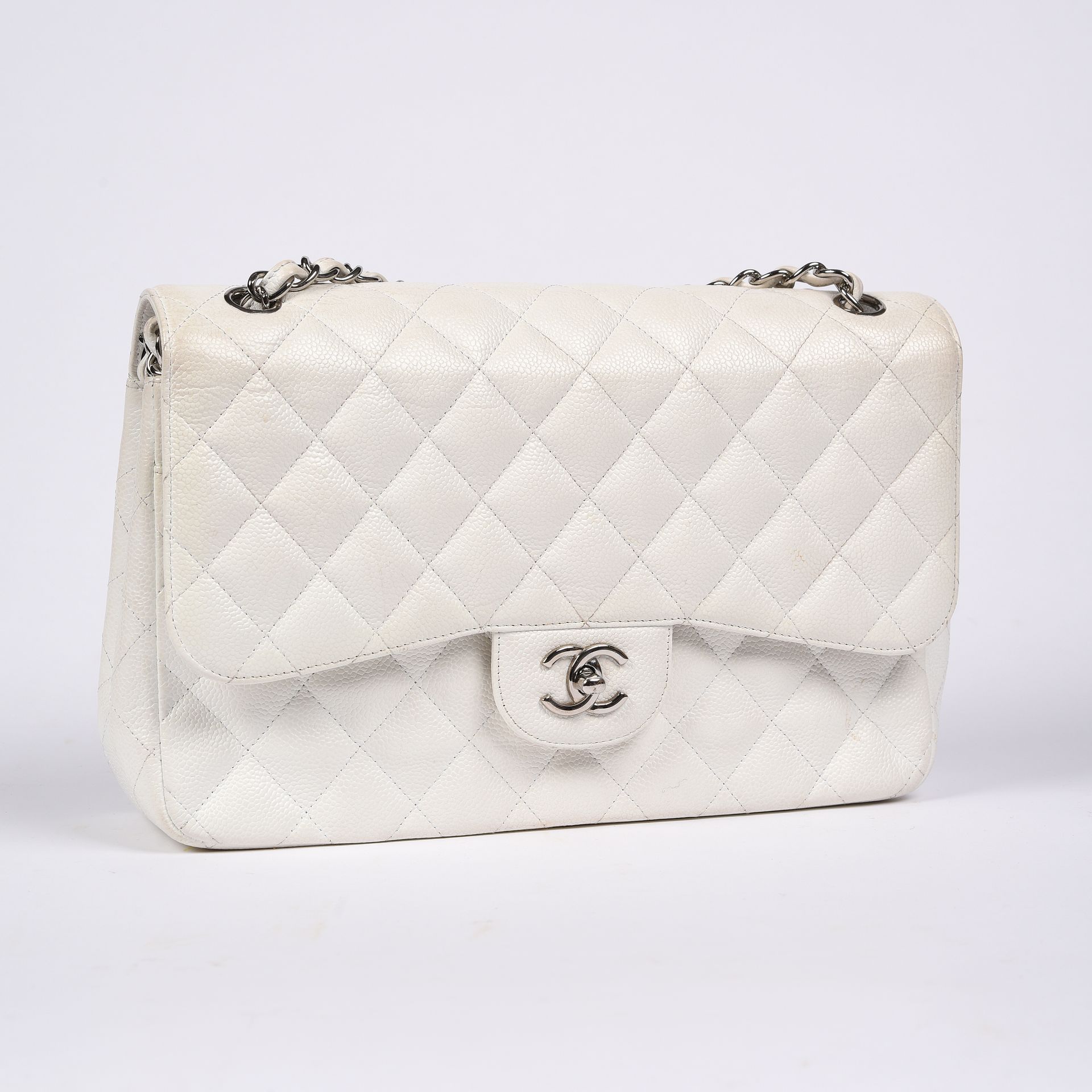 CHANEL Timeless Jumbo bag 30 cm in white quilted cavia…
