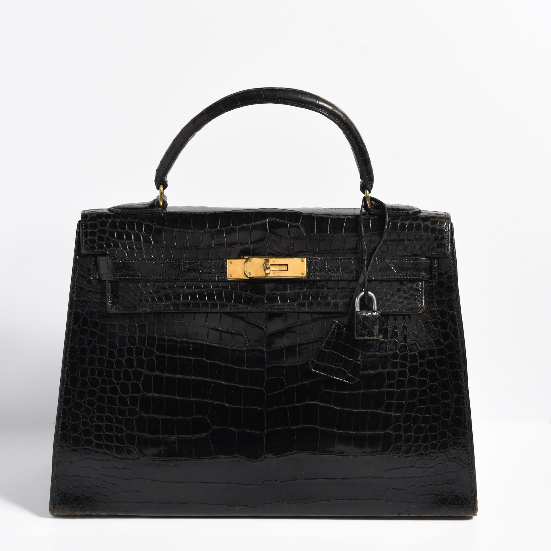 Null HERMES PARIS 

Tasche "Kelly" 32 cm aus schwarzem Porosus-Krokodil, goldpla&hellip;