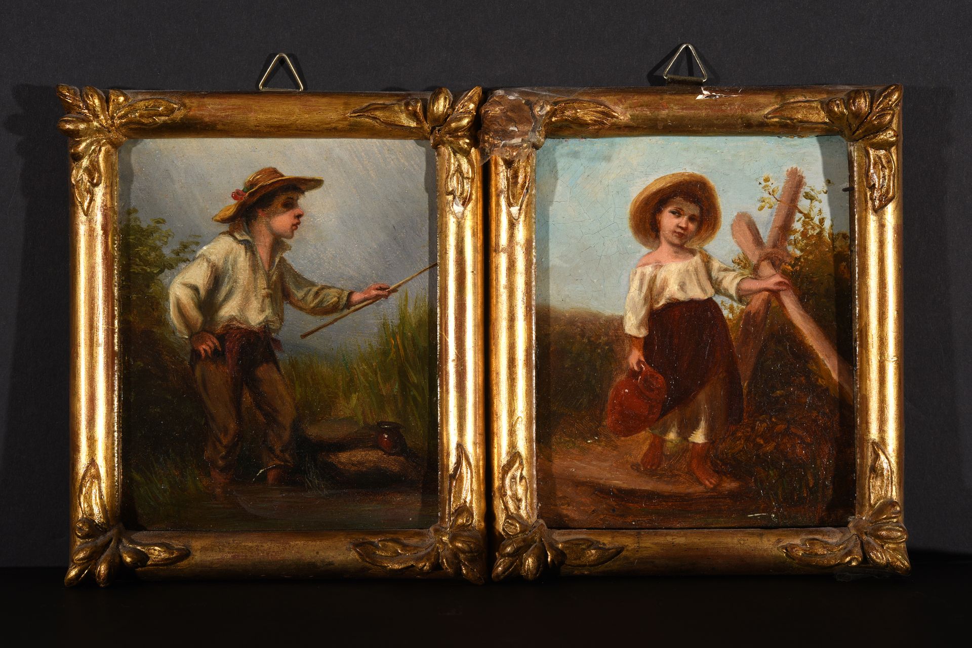 Null 兰芳-德-梅兹(1814-1892)被认为是

拿着壶的女孩；小渔夫

面板上的两个油彩

11 x 9 cm