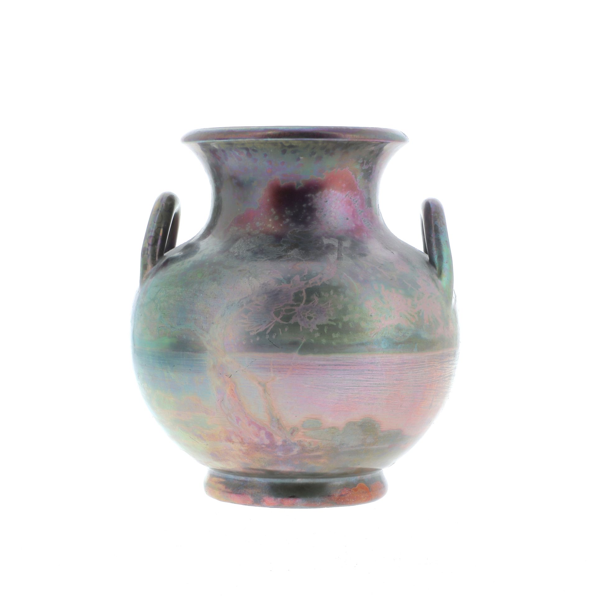 Null 冯小刚

肿胀的花瓶，有两个把手和海上装饰

在彩虹色的陶瓷中

1900年左右的瓦劳里

H.16.5厘米