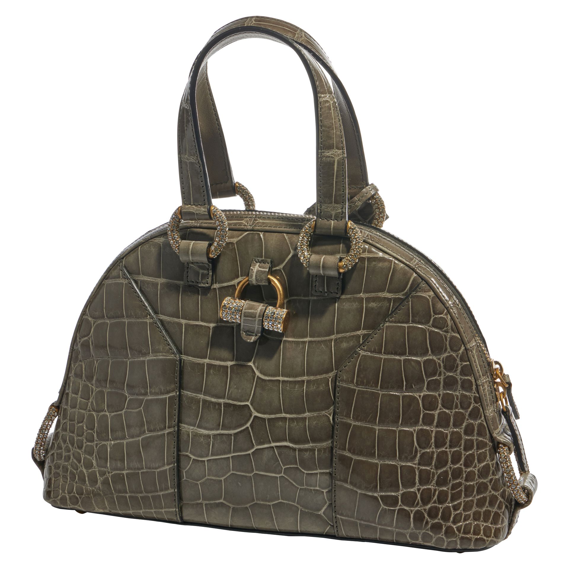 Null YVES SAINT LAURENT
Muse Mini" bag in grey crocodile, gold metal trim with r&hellip;