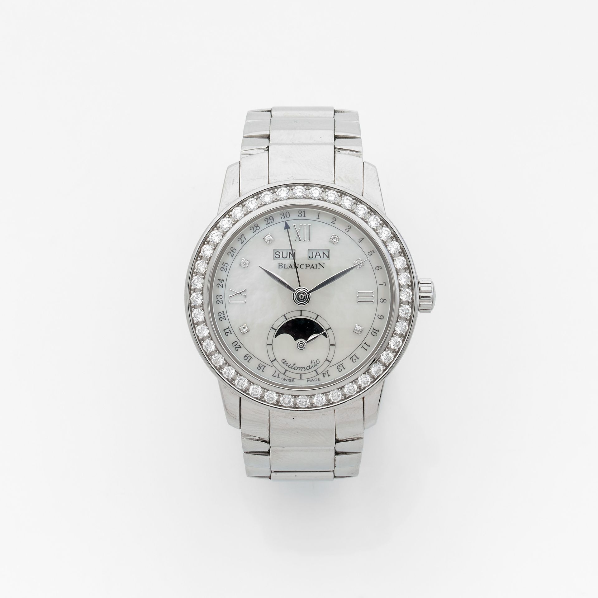 Null Blancpain Villeret

关于2000 N°164

女士全钢制珠宝模型

银色表盘，混合应用时标，叶形指针

日期和月份窗口以及日期和&hellip;
