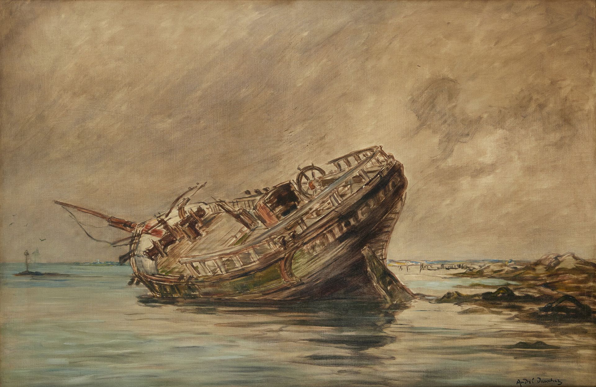 Null ANDRÉ DAUCHEZ (1870 - 1948)
Wrack bei Ebbe
Öl auf Leinwand 
Signiert unten &hellip;