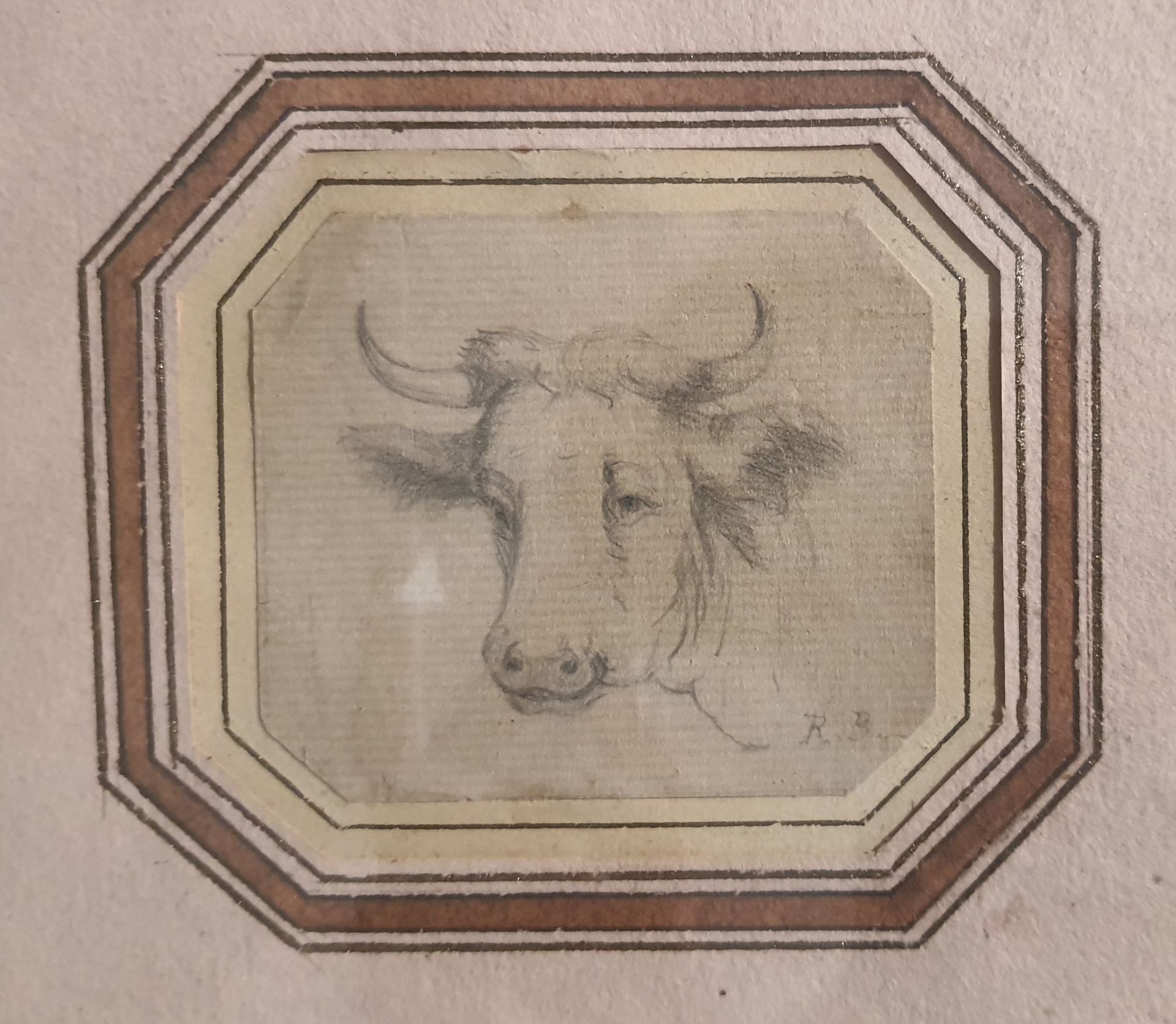 Null ROSA BONHEUR (1822-1899)
Tête de vache
Dessin sur papier octogonal
Monogram&hellip;