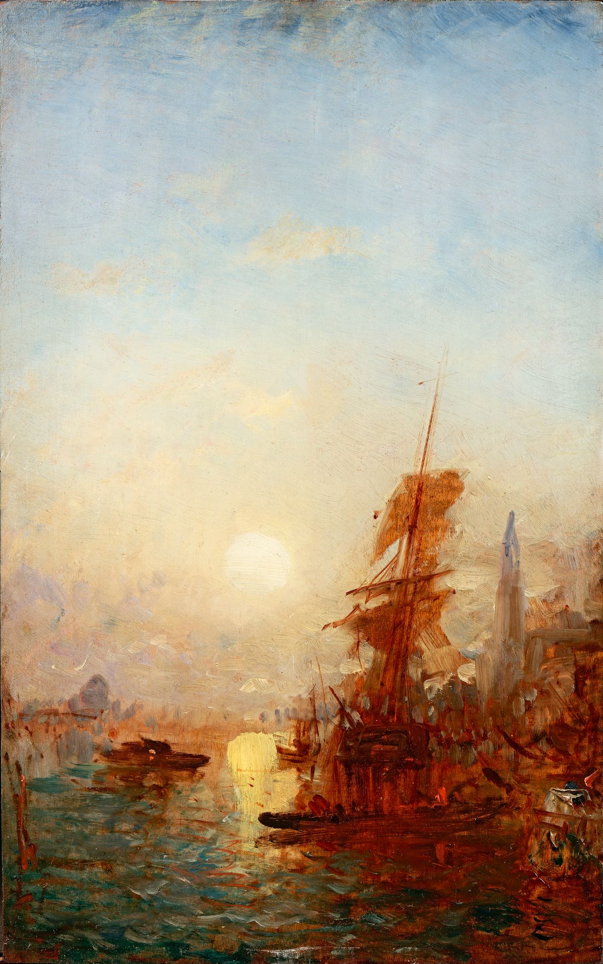 Null FELIX ZIEM (1821 - 1911) 
Coucher de soleil à Venise 
Huile sur panneau 
Mo&hellip;