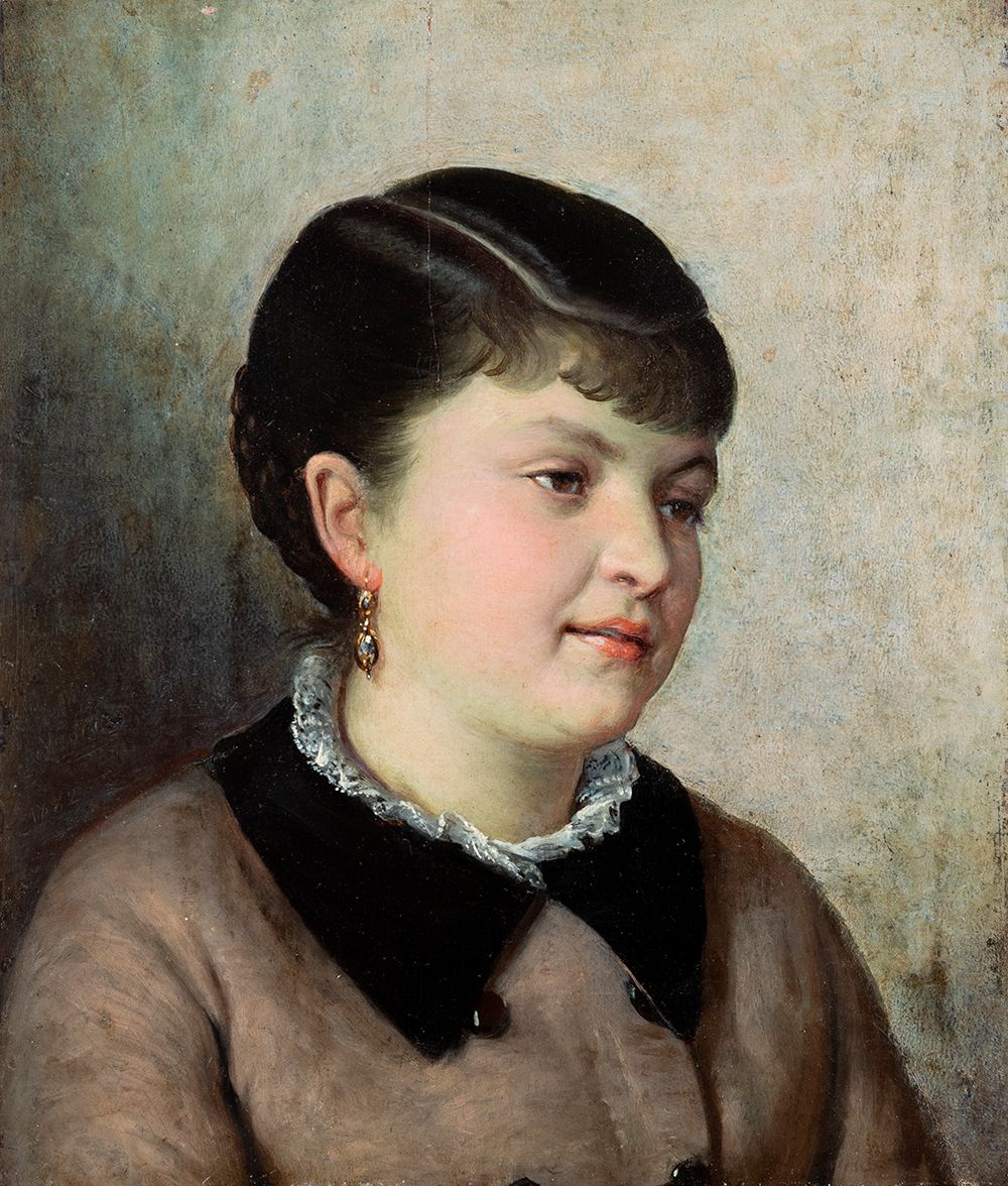 Spanish school; 19th century 西班牙学校；19世纪

"一位女士的肖像。

布面油画。

测量。29 x 24厘米。

带着忧郁和反&hellip;