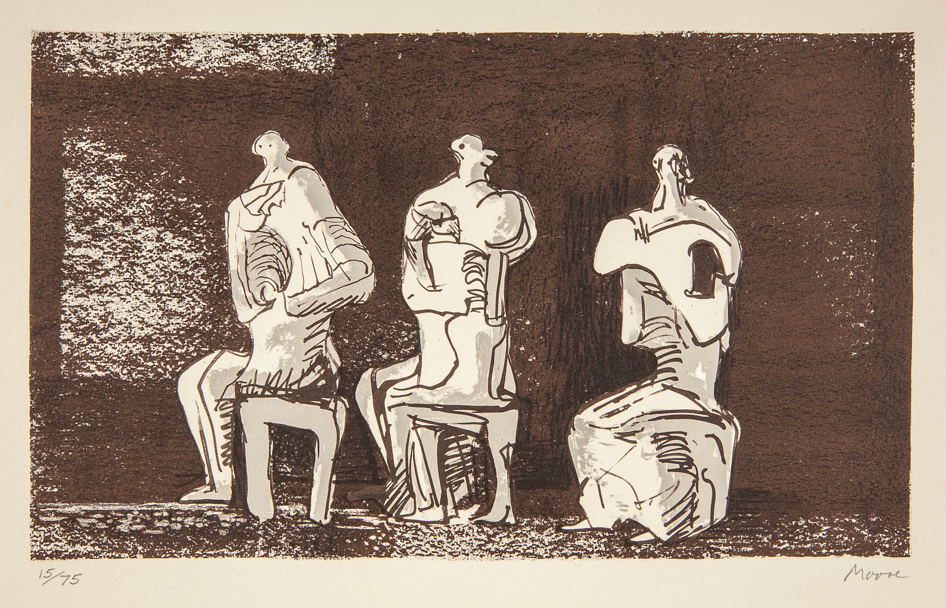 Null HENRY MOORE (Royaume-Uni, 1898 - 1986).

"Trois figures scellées dans le dé&hellip;