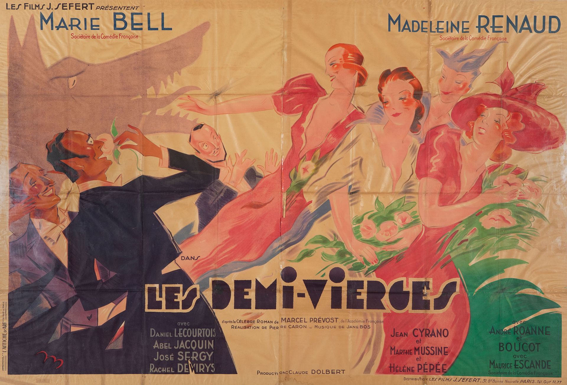 Null 法国学校，约1935年_x000D_。

"Les Demi-vierges._x000D_

石版画海报。_x000D_

尺寸。159 x 233&hellip;