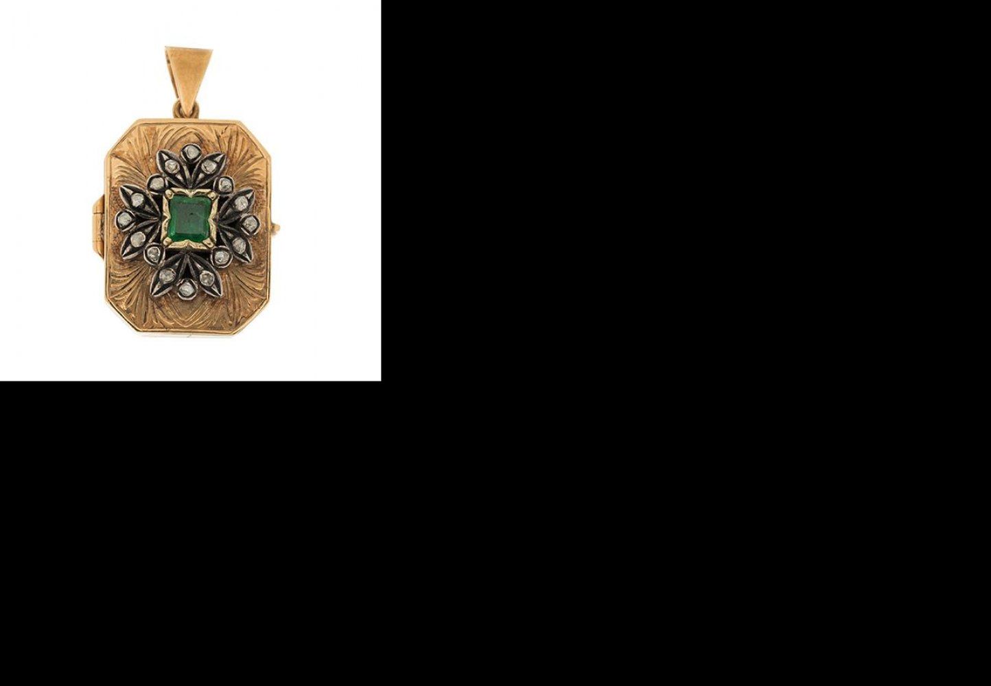 XIXth century coat-of-arms pendant in 18K yellow gold with emerald and rock-cut &hellip;