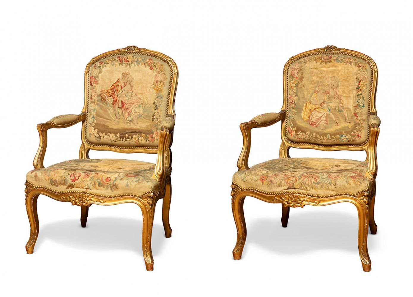 Pair of armchairs, Louis XV style; France, late 19th century. 一对扶手椅，路易十五风格；法国，19&hellip;