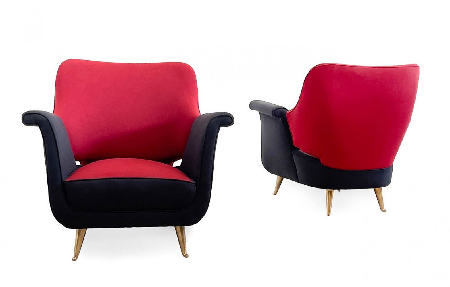 Pair of ISA Bergamo armchairs, 1950s. 一对ISA贝加莫扶手椅，20世纪50年代。
铜和织物。
测量。72 x 79 x 8&hellip;