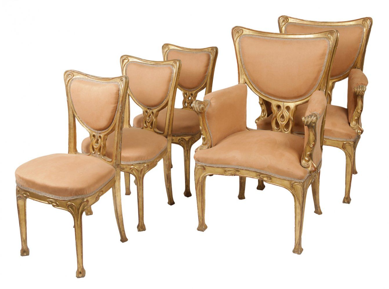 GEORGES DE FEURE. Two armchairs and three Art Nouveau chairs, circa 1900. GEORGE&hellip;